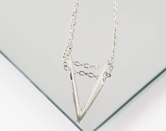 V Shape Pendant Necklace, Chevron Layering Necklace, Simple Silver Necklace, Gift for Her