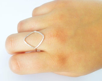 Diamond Geometric Ring, Middle Finger Ring, Pointer Finger Ring, Gift for Her