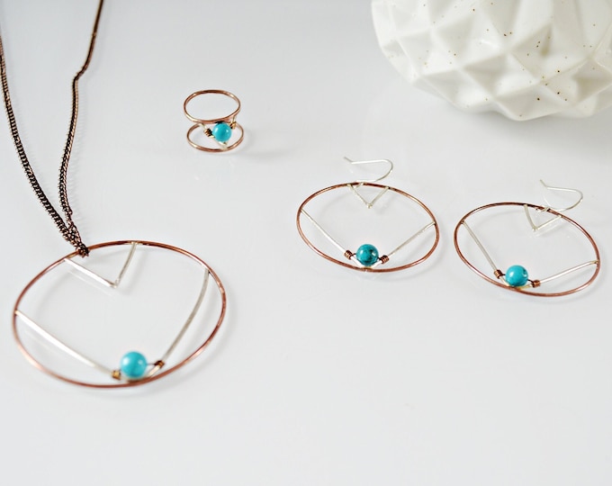 Copper and Turquoise Jewelry Set, Gift for Her