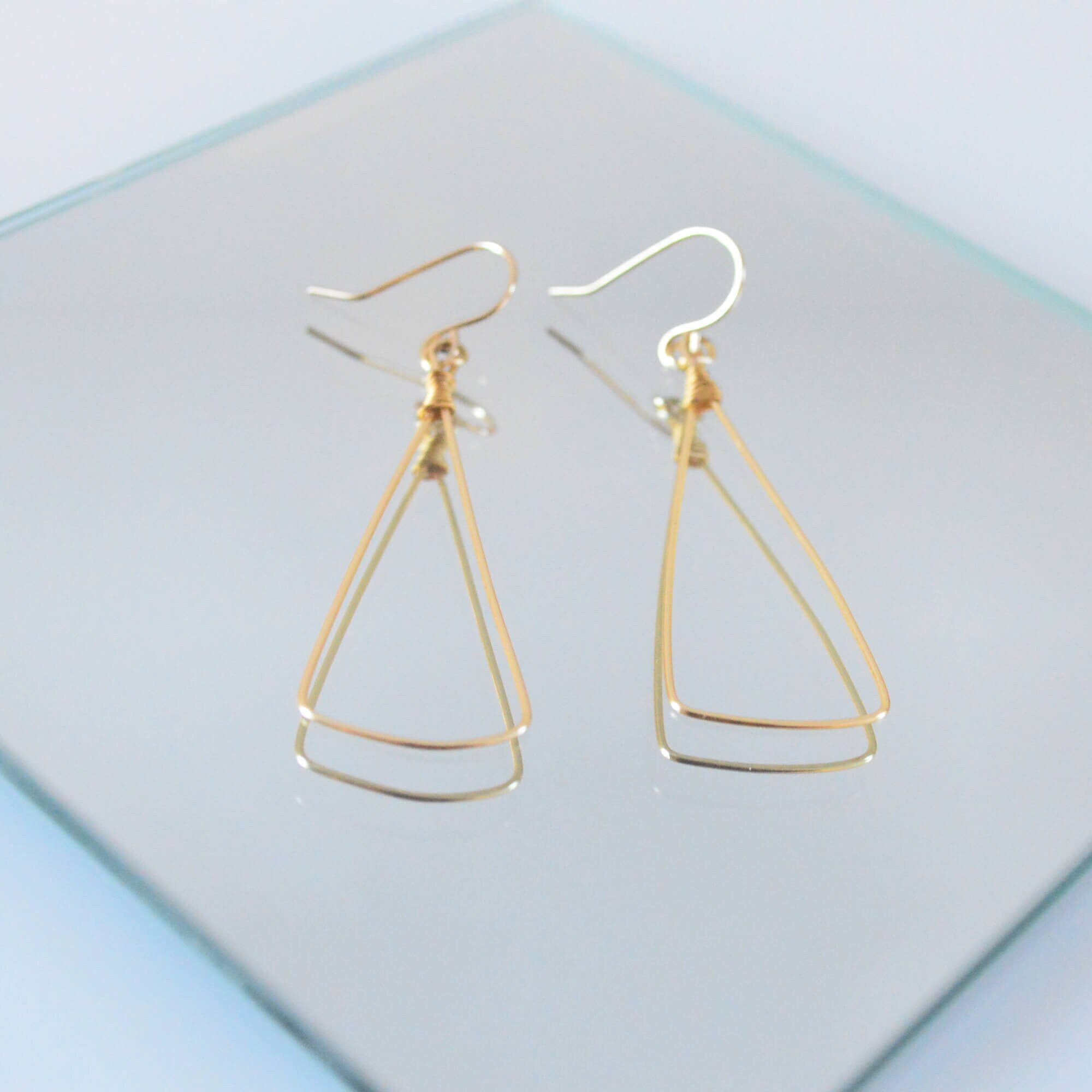 Gold Triangle Dangle Earrings Simple Lightweight Everyday Earrings