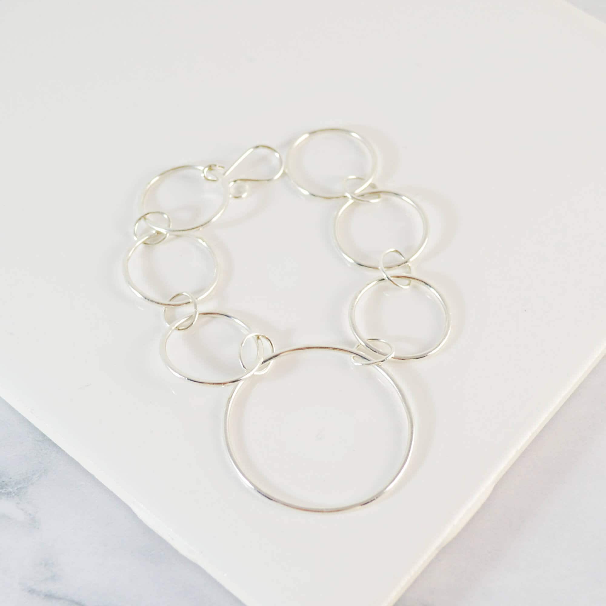 Silver Statement Bracelet, Chic Circle Link Bracelet