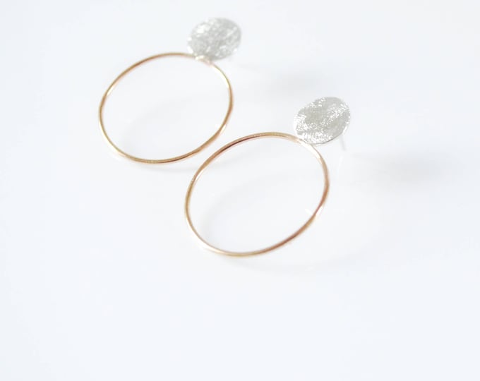 Silver Post Earrings with Gold Hoops - Artisan Style