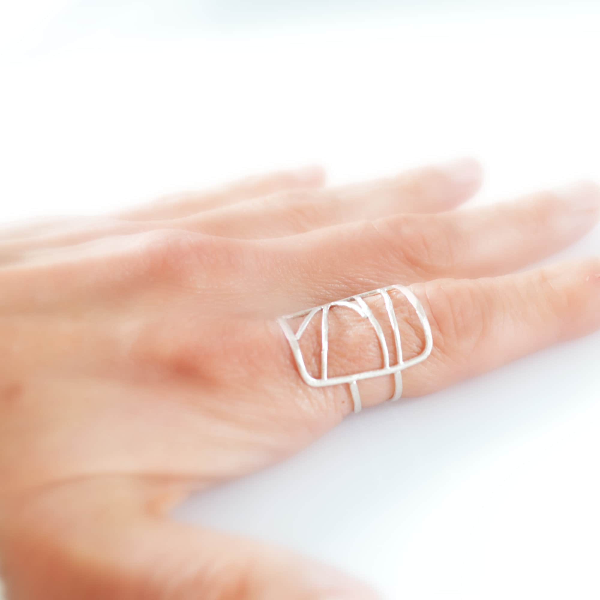 Long Bohemian Silver Ring, Rectangle Index Finger Ring