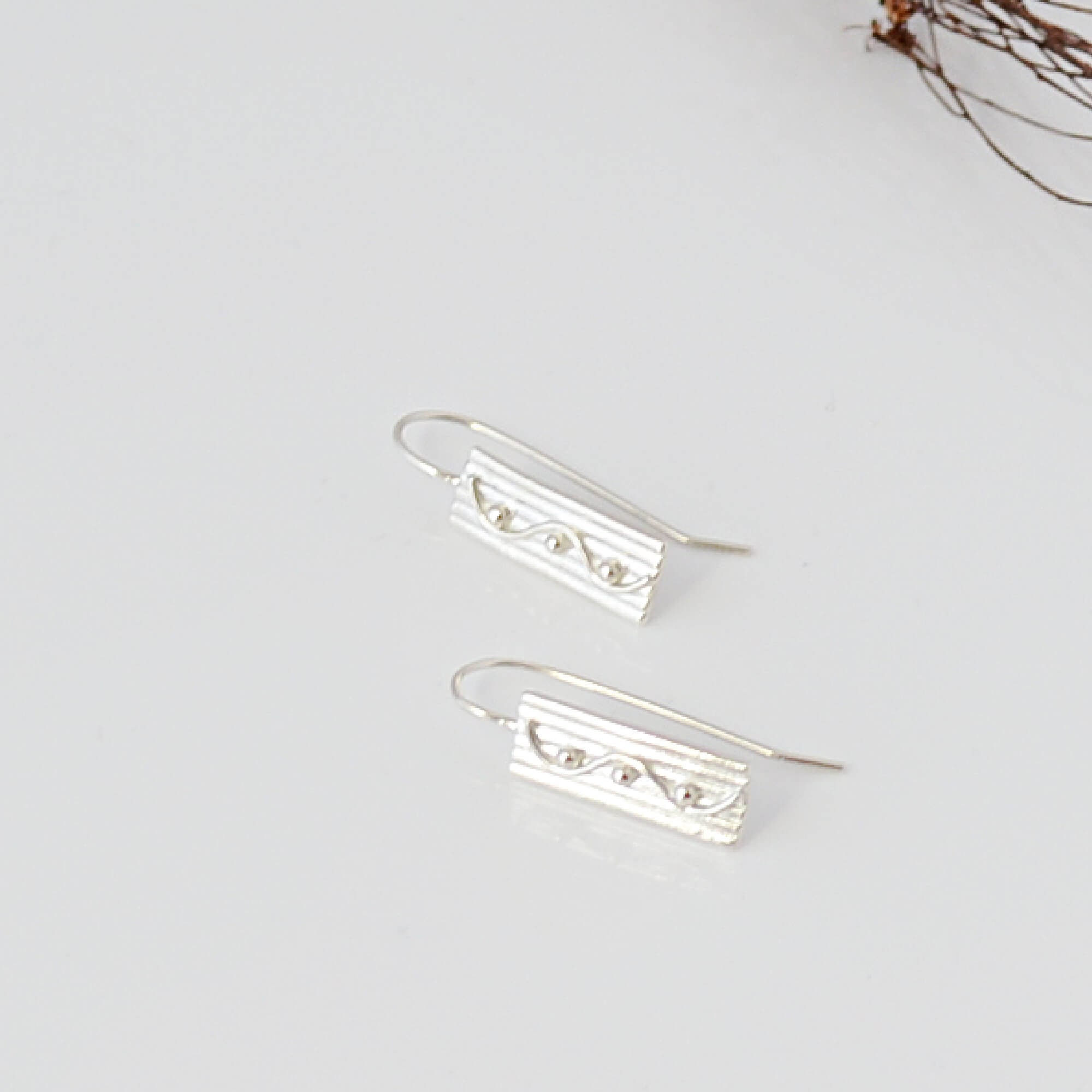 Silver minimalist rectangle bar earrings, Hypoallergenic pure