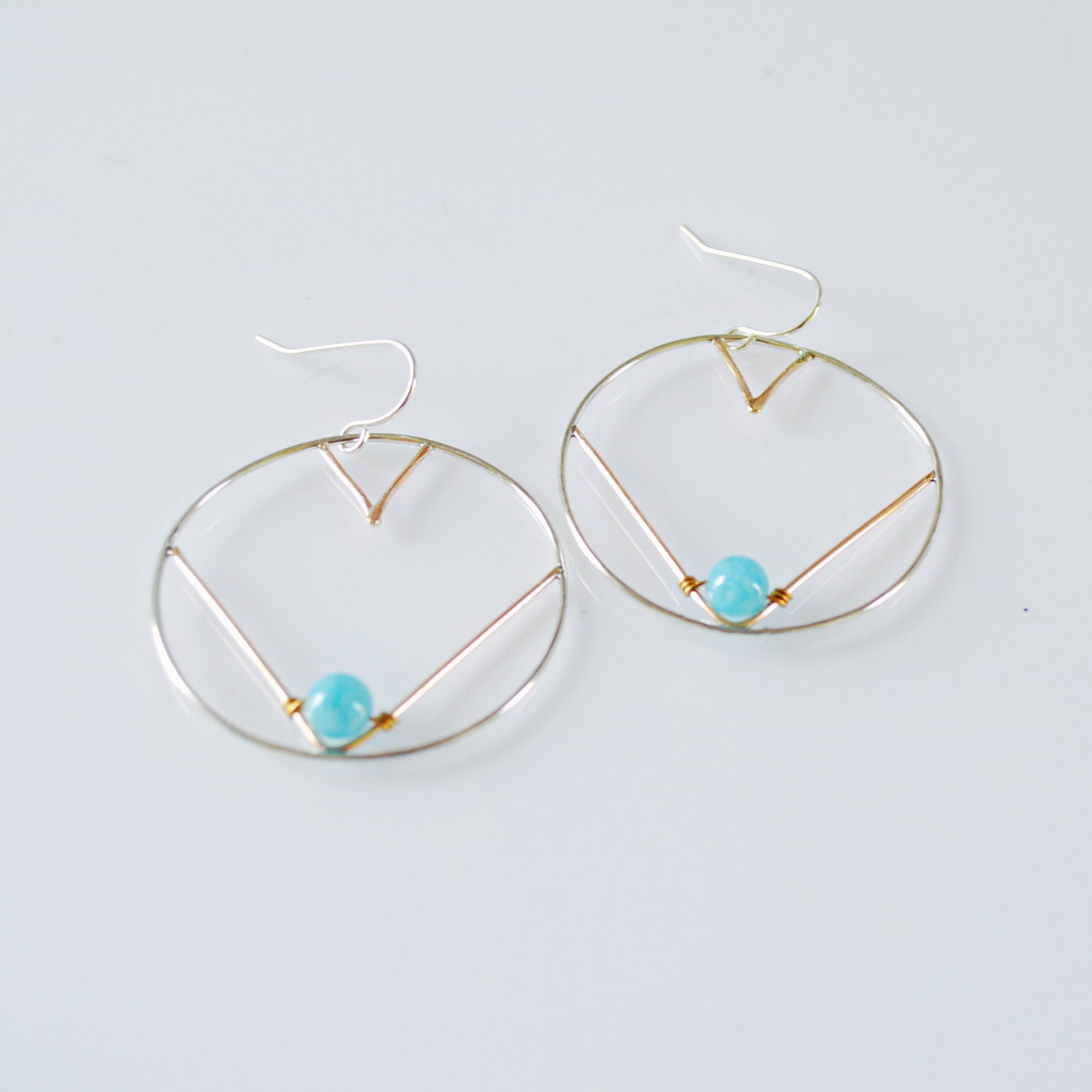 Blue Stone Hoop Earrings, Unique Boho Chic Earrings