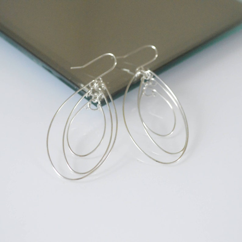 Silver Oval Hoop Earrings, Modern Bohemian Dangle Earrings, Boho Chic Jewelry Gift for Her image 3