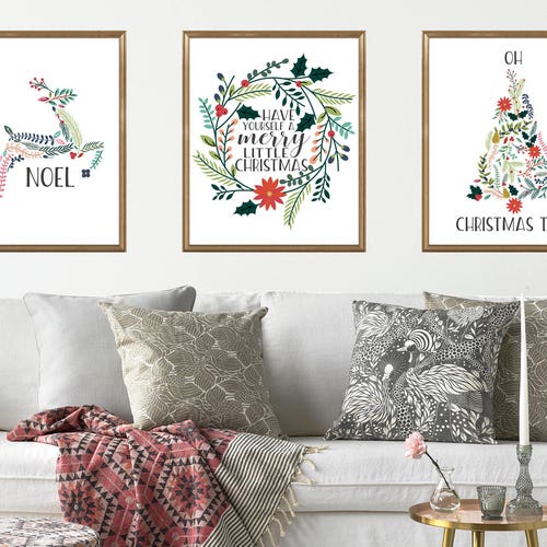 Christmas Wall Art Set of 5 Prints Holiday Decor Winter Decor Etsy