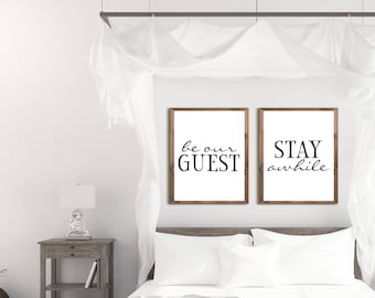 Guest Room Decor Be Our Guest Stay Awhile Framed Signs Etsy