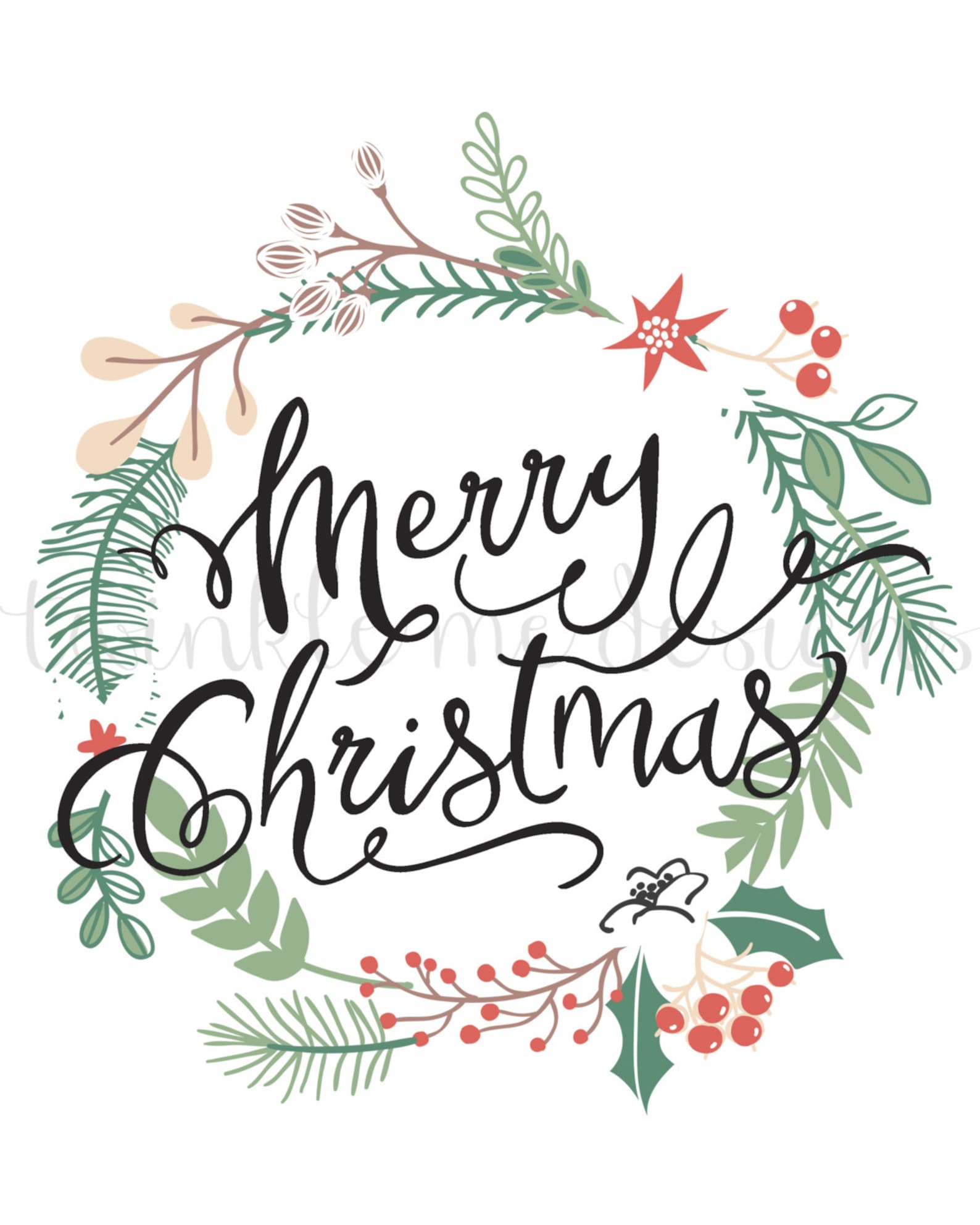 Christmas Printable Merry Christmas Wall Art Holiday Prints Etsy
