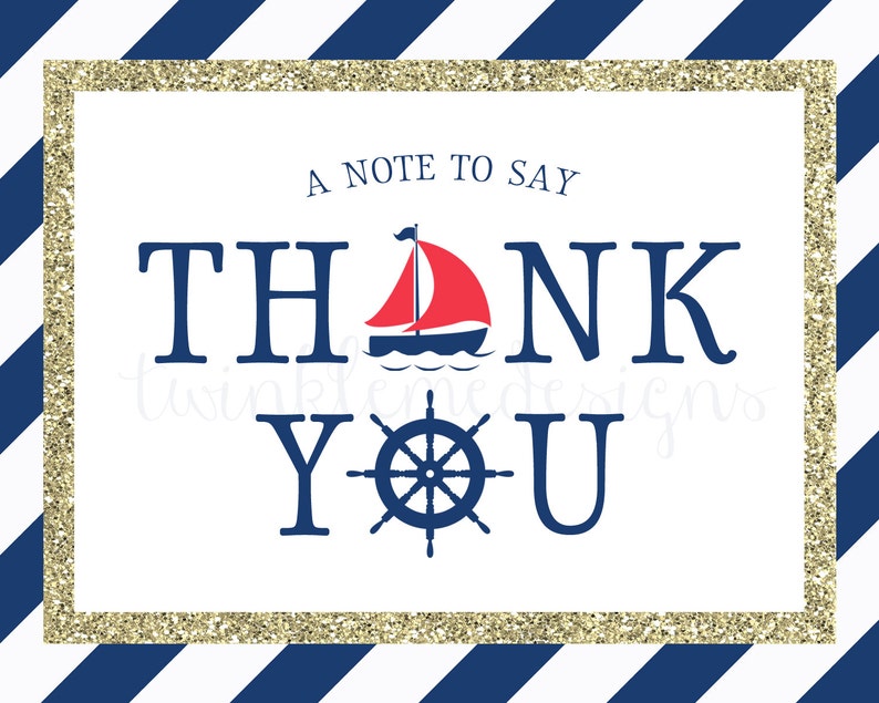 Nautical Thank You Cards Navy Red Gold Sailboat Nautical Etsy