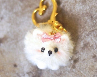 pomeranian keychain, dog keyring, dog keychains, Keyring Soft Faux Fluffy Fur Handbag Pendant Charm PomPom Keychain