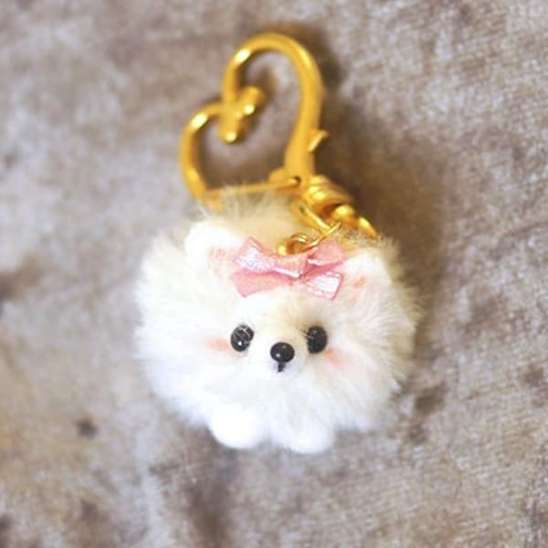 pomeranian keychain, dog keyring, dog keychains, Keyring Soft Faux Fluffy Fur Handbag Pendant Charm PomPom Keychain