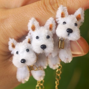 miniature Westie, dollhouse pet, tiny Terrier dog sculpture, miniature dog, OOAK animals, Felted animals, tartan dog