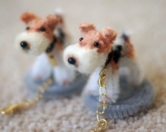 手作り陶器製フォックステリアの置物：ヴィンテージスタイルの犬用装飾