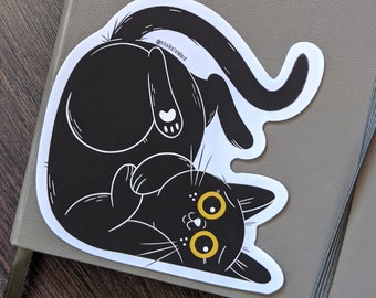 Silly Black Cat Sticker, Vinyl Weather-Proof Sticker