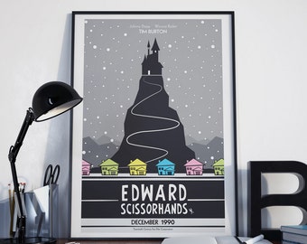 Edward Scissorhands Minimalist Poster, Illustrated Movie Poster, Minimalist Poster, Home Decor, Nursery Wall Art, "12x18"