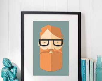 Beard Art Print, Bearded Man Print, Portrait, Hipster Art, Minimalist Art, Home Decor, Wall Decor, Gifts For Him,  Archival Print, "8.5x11"