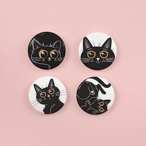 Black Cat Fridge Magnets for Cat Lovers, Set of 4