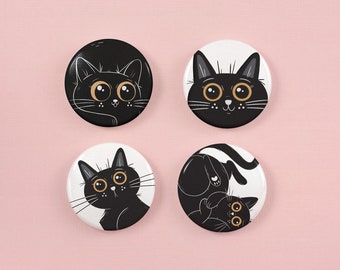 Black Cat Fridge Magnets for Cat Lovers, Set of 4