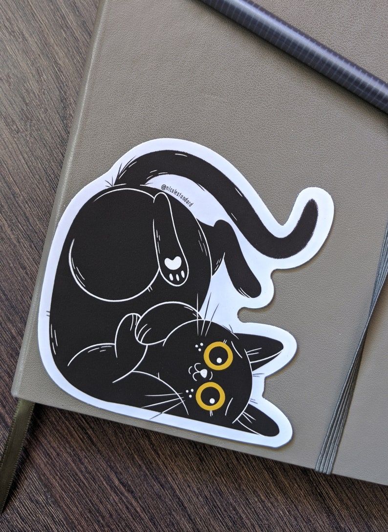 Silly Black Cat Sticker, Vinyl Weather-Proof Sticker image 1