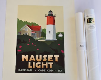 Nauset Lighthouse Art Print 18" x 24" Travel Poster By Alan Claude - Massachusetts
