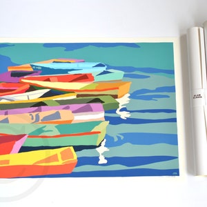 Perkins Cove Dinghies Art Print 18" x 24" Horizontal Wall Poster By Alan Claude - Maine