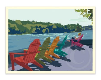 18" x 24" Summer Chairs (Horizontal) Art Print Wall Poster Vertical By Alan Claude - Maine