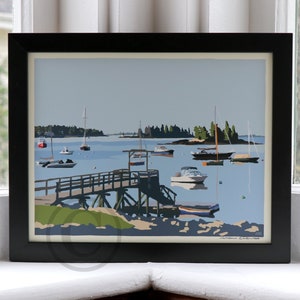 Sailboats in Boothbay Harbor Art Print 8&quot; x 10&quot; Framed Wall Poster By Alan Claude - Maine