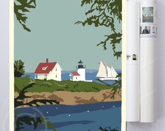 Camden Lighthouse Art Print 18" x 24" Wall Poster By Alan Claude - Maine