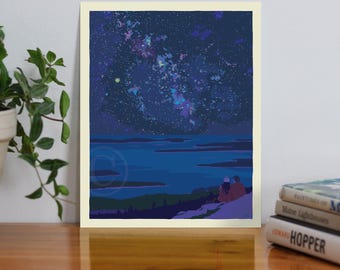 Stargazing Art Print 8" x 10" Wall Poster By Alan Claude - Maine