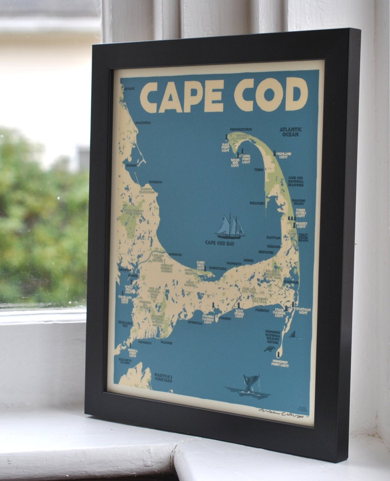 Cape Cod Map FRAMED 8x10 print © Alan Claude Etsy