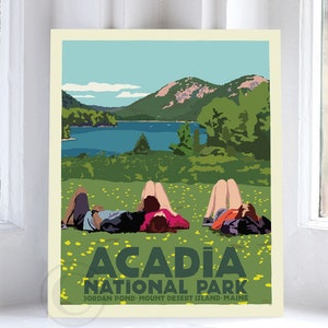 Hikers In Acadia National Park Art Print 8&quot; x 10&quot; Travel Poster By Alan Claude - Maine