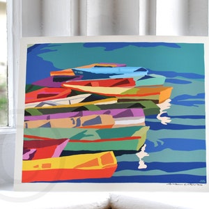 Perkins Cove Dinghies Art Print 8" x 10" Horizontal Wall Poster By Alan Claude - Maine