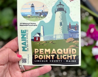 Alan Claude Pemaquid Point Light Sticker | Waterproof Vinyl Sticker | Mini Style Sticker | Lincoln County Lighthouse | Maine Made Decal