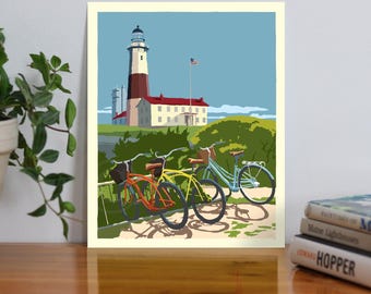 Montauk Bicycles Art Print 8" x 10" Wall Poster By Alan Claude
