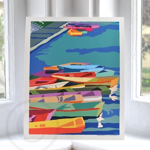 Perkins Cove Dinghies Art Print 8&quot; x 10&quot; Vertical Wall Poster By Alan Claude - Maine