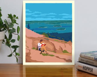 Good Book Book in Acadia National Park Art Print 8" x 10" Wall Poster By Alan Claude