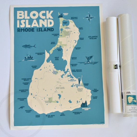 Block Island Map Art Print 18 X 24 Travel Poster | Etsy