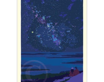 Stargazing Art Print 18" x 24" Wall Poster By Alan Claude - Maine