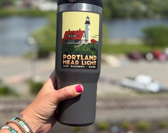 Alan Claude Portland Head Light Sticker | Waterproof Vinyl Sticker | Travel Style | Cape Elizabeth Lighthouse | Maine Made Decal