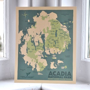 Acadia National Park Map Art Print 8&quot; x 10&quot; Travel Poster By Alan Claude - Maine
