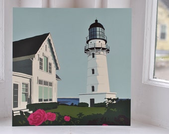 Cape Elizabeth Light Art Print 8" x 8" Wall Poster By Alan Claude - Maine