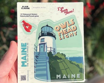 Alan Claude Owls Head Light Sticker | Waterproof Vinyl Sticker | Mini Style Sticker | Knox County Lighthouse | Maine Made Decal