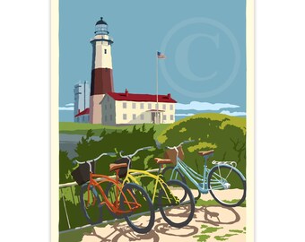 18" x 24" Montauk Point Light Travel Poster Art Print By Alan Claude - Long Island, New York