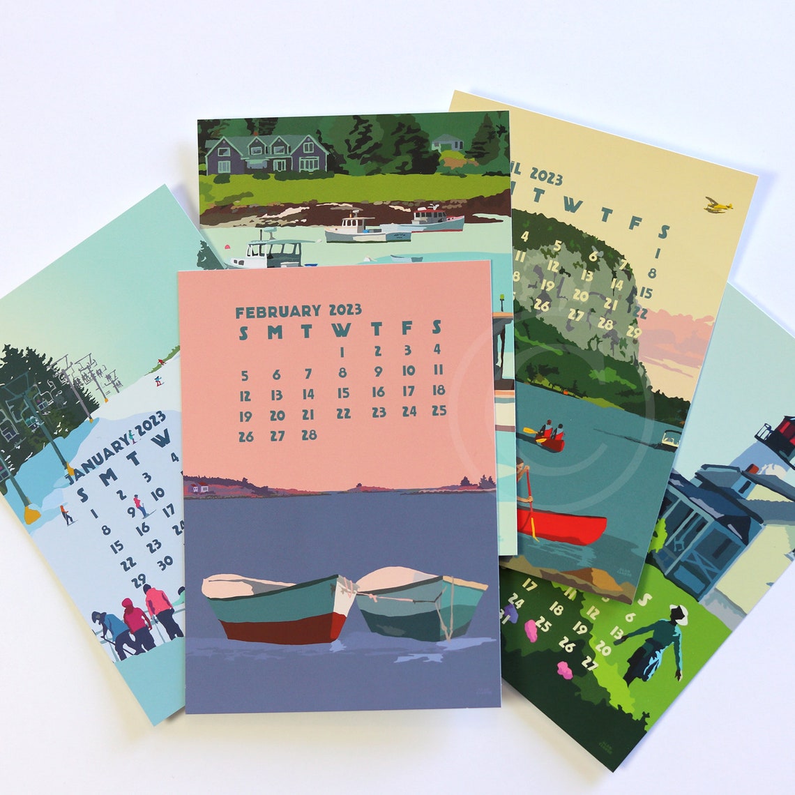2023 DESK Art Calendar 5x7 Retro Vintage Art Style by Maine - Etsy