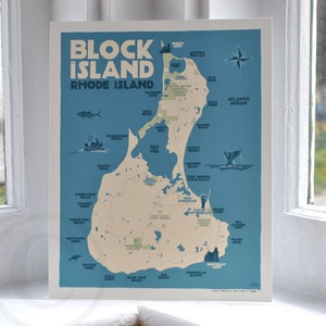 Block Island Map Art Print 8" x 10" Travel Poster By Alan Claude - Rhode Island