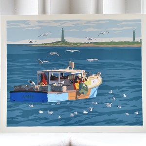 Lobstering at Cape Ann Art Print 8" x 10" Wall Poster By Alan Claude - Massachusetts