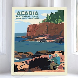 Painting In Acadia National Park Art Print 8&quot; x 10&quot; Travel Poster By Alan Claude - Maine