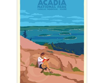18" x 24" Good Book in Acadia Art Print Wall Travel Poster By Alan Claude - Maine