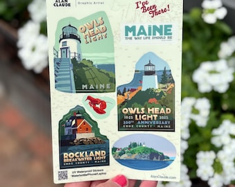 Alan Claude Owls Head Light Sticker | Waterproof Vinyl Sticker | Mini Style Sticker | Knox County Lighthouse | Maine Made Decal